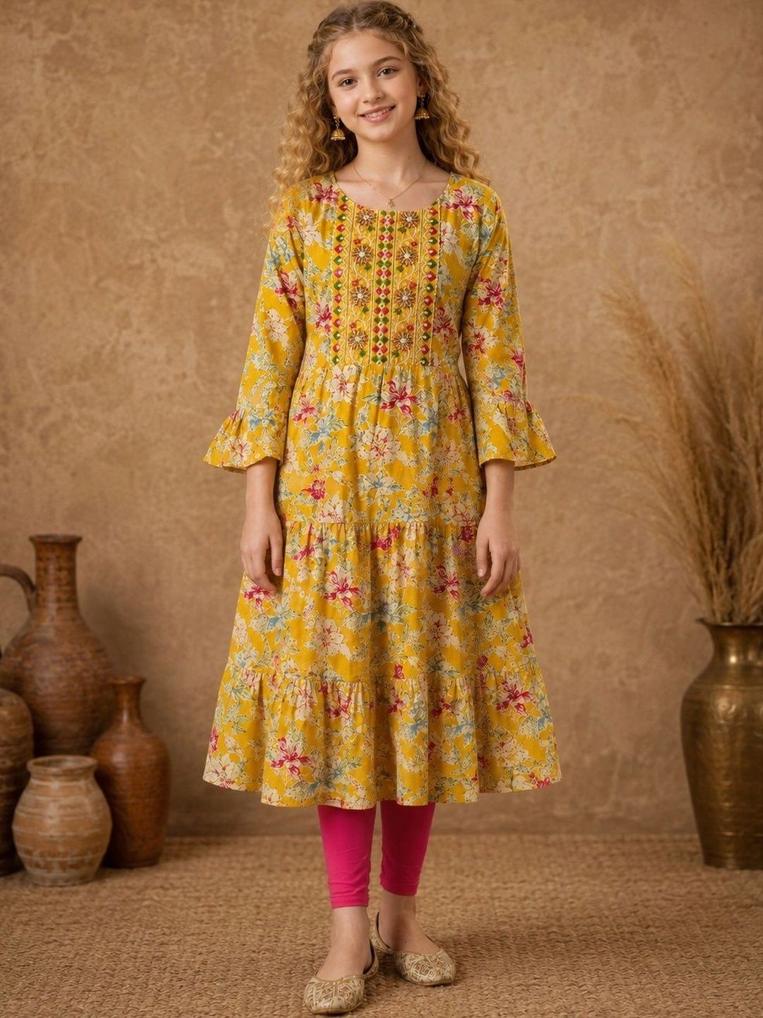 BAESD Girls Floral Printed Flared Sleeves Floral Anarkali Kurta-picture-53