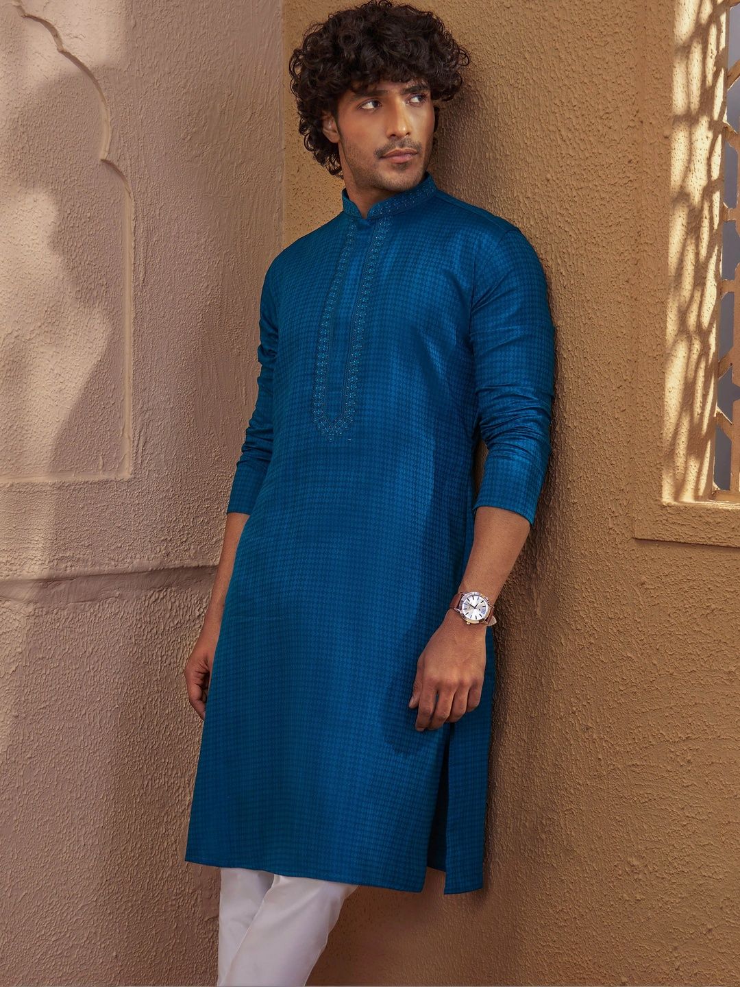 VASTRAMAY Men Thread Work Jacquard Kurta-picture-46