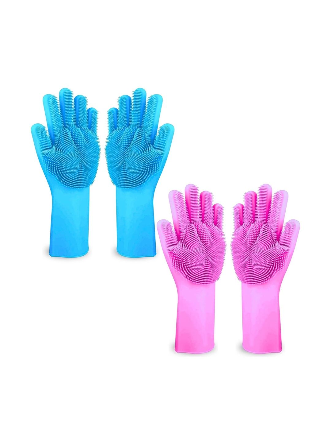 TICK MARK 2-Pcs Pink & Blue Silicone Reusable & Waterproof Kitchen Gloves-picture-55