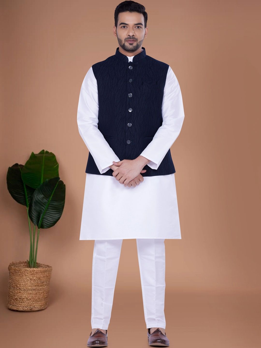 DULHAPAKSH Men Stand Collar Sleeveless Open Front Jacket-picture-24