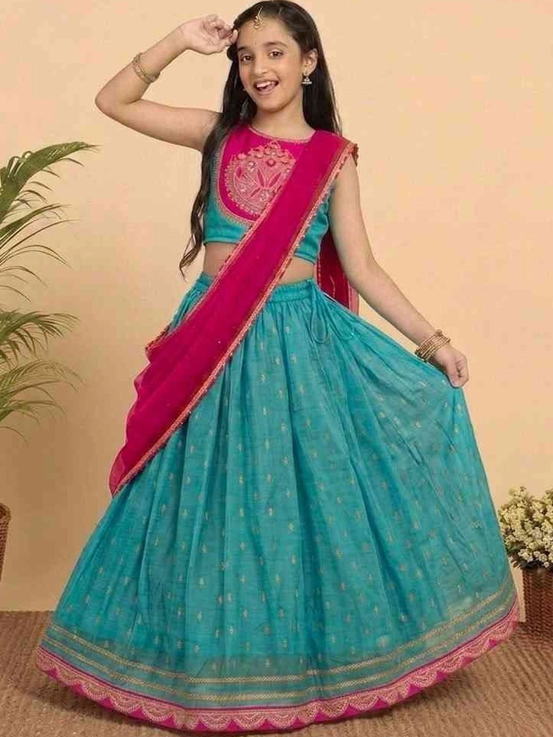 KALINI Girls Embroidered Thread Work Ready to Wear Lehenga & Blouse With Dupatta-picture-57