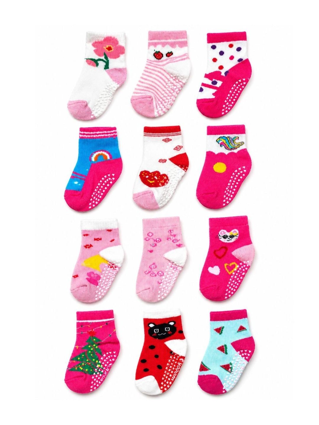 Nihvi Girls Pack of 8 Cotton Blend Assorted Patterned Ankle Length Socks-picture-34