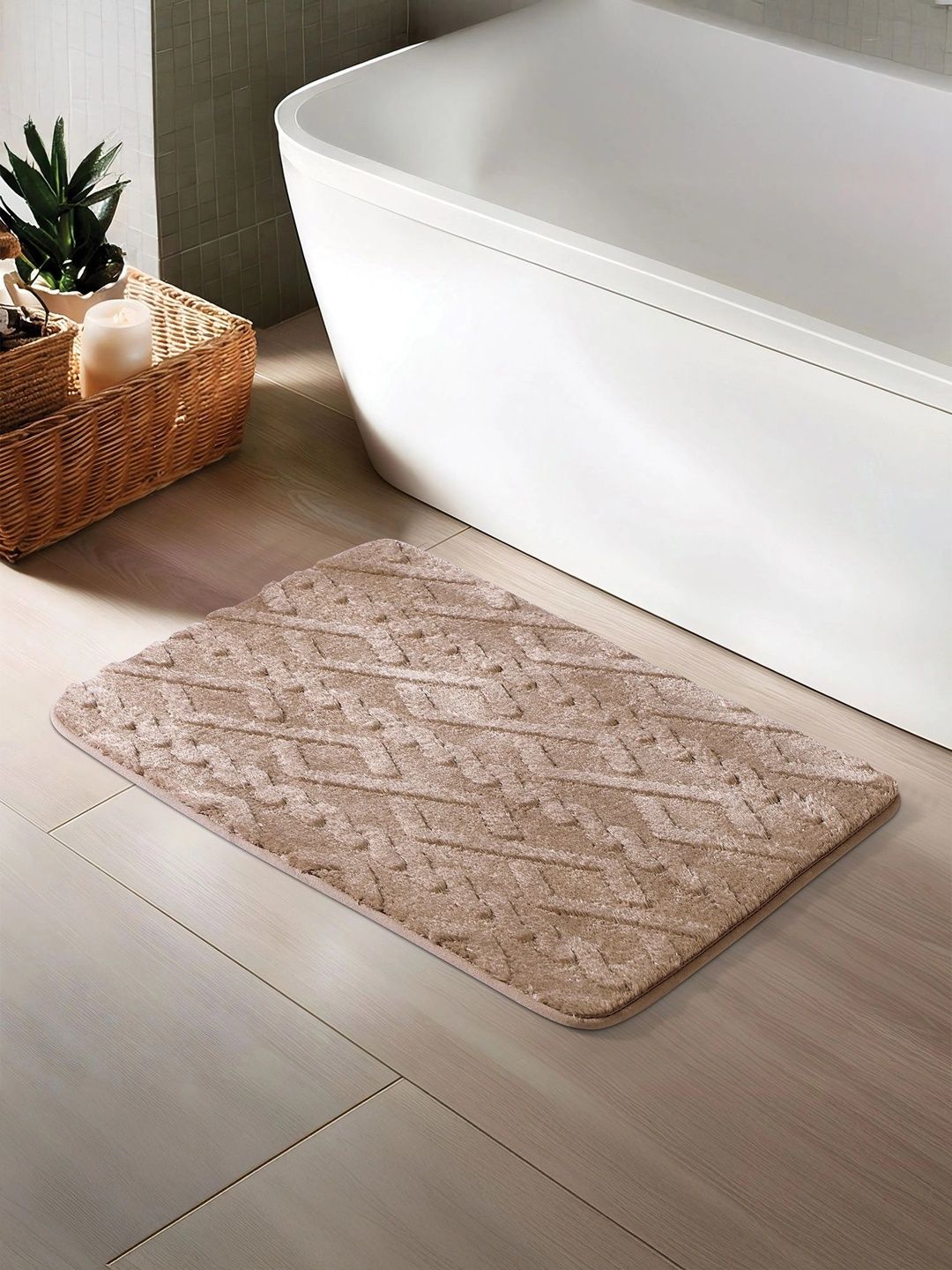 OBSESSIONS Beige Anti-Skid & Non-Slip Rectangular Bath Rug-picture-21