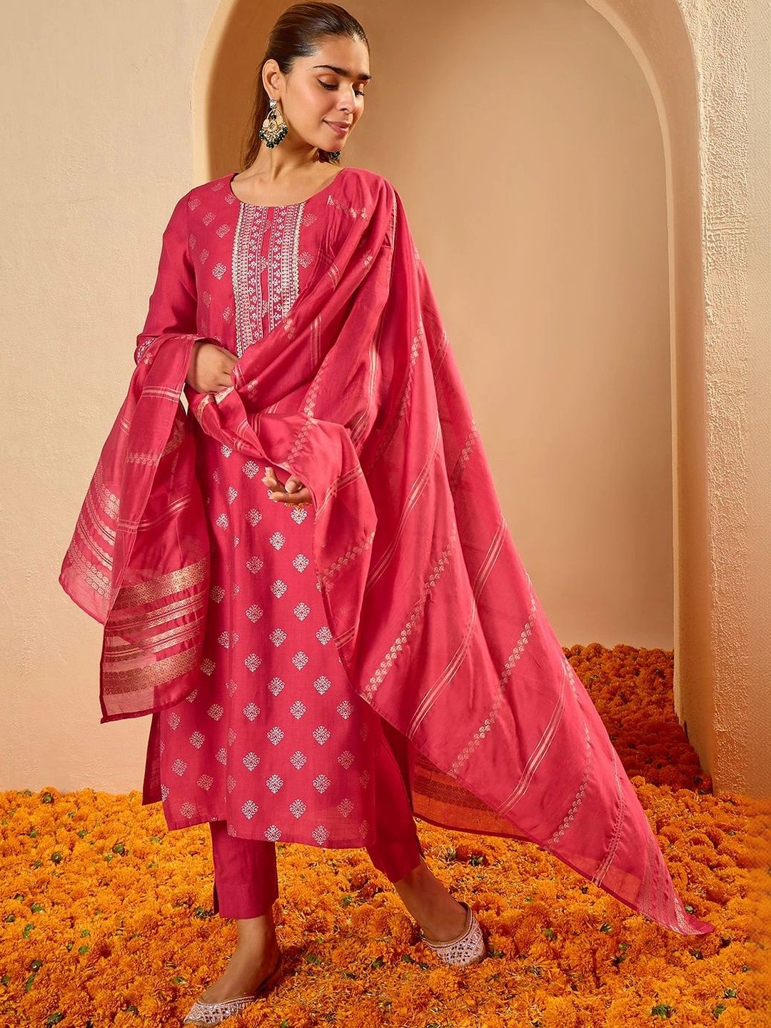 Janasya Women Floral Regular Kurta with Trousers & With Dupatta-picture-39