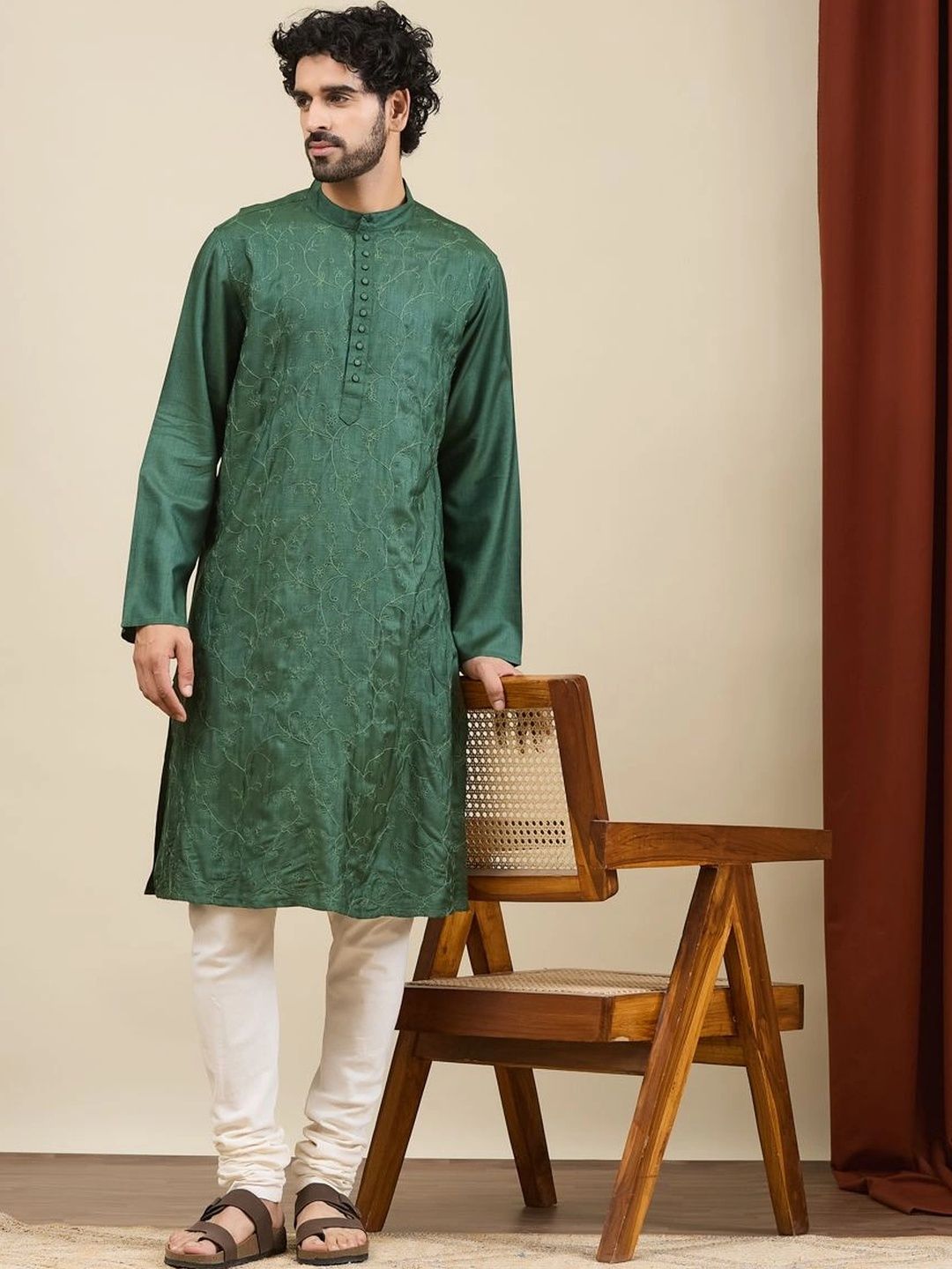 Fabindia Men Ethnic Motifs Embroidered Thread Work Kurta-picture-12