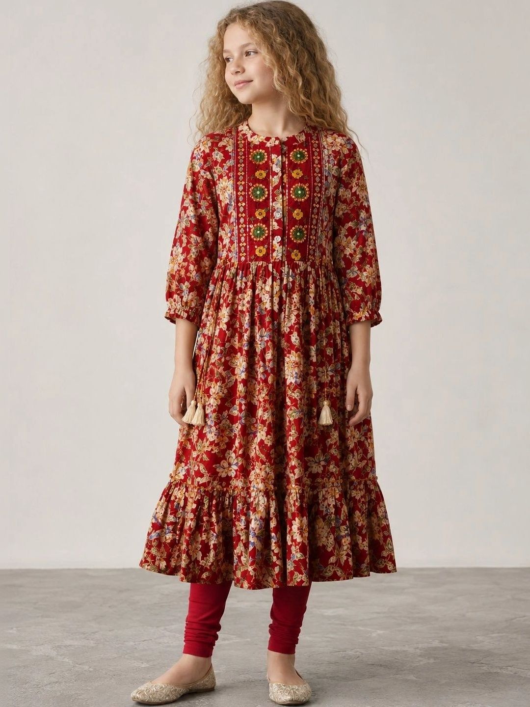 Muhuratam Girls Floral Printed Thread Work Indie Florals Kurta-picture-19
