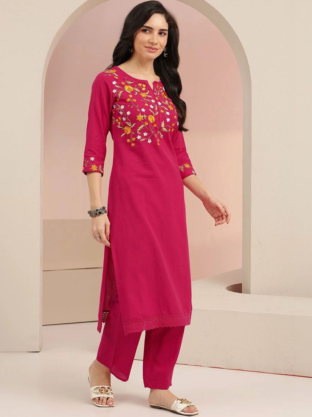 Libas Women Floral Embroidered Regular Thread Work Kurta with Trousers & With Dupatta-picture-55