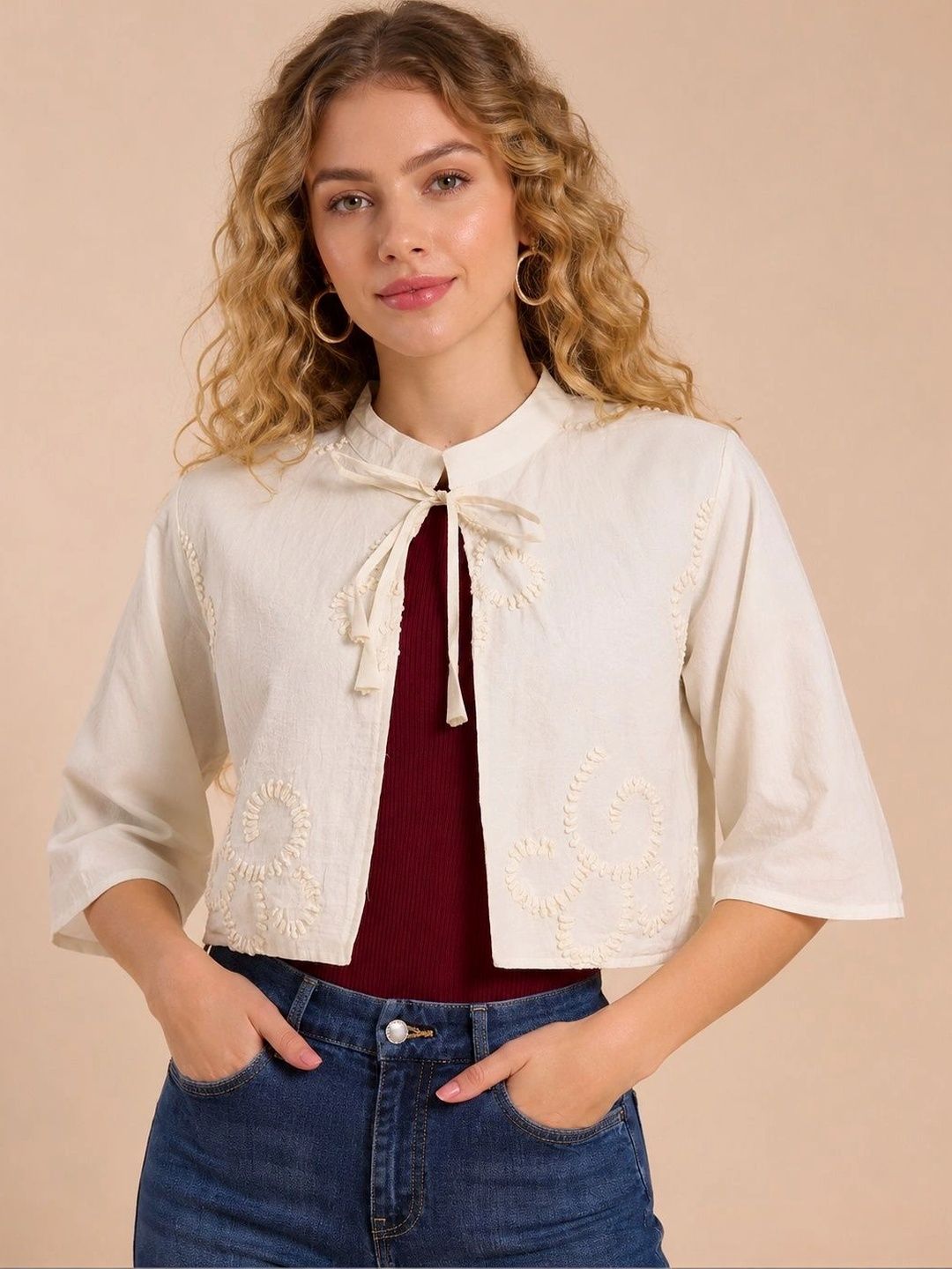 BAESD Women Crop Open Front Jacket with Embroidered-picture-56