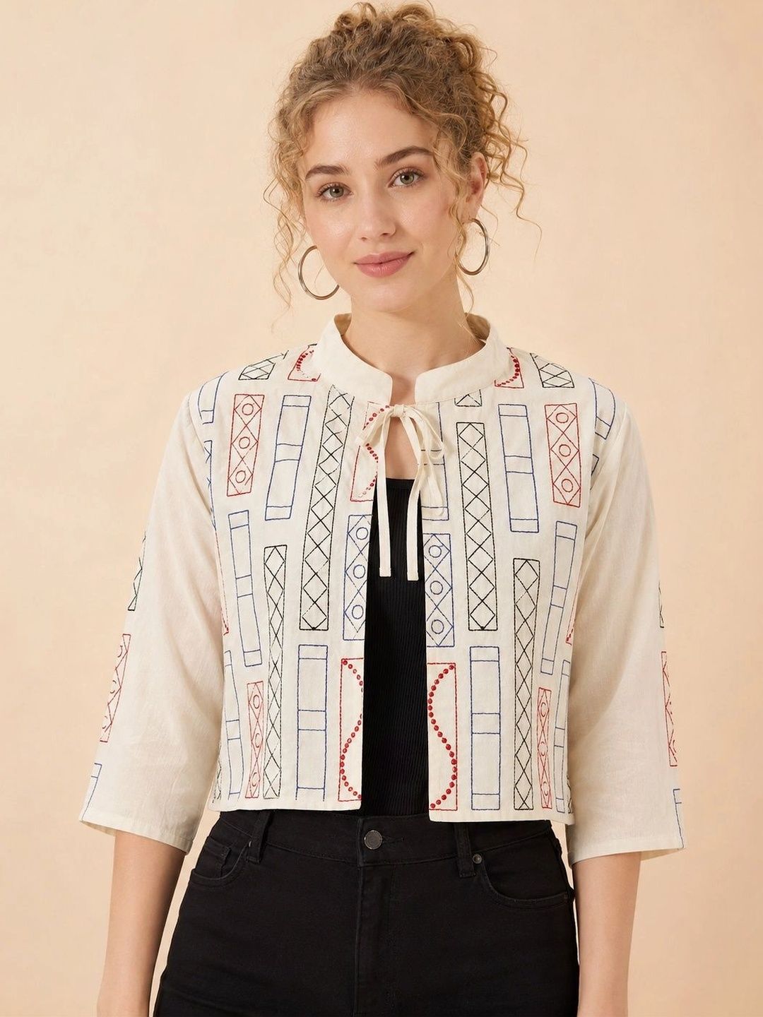 BAESD Women Crop Open Front Jacket with Embroidered-image-32