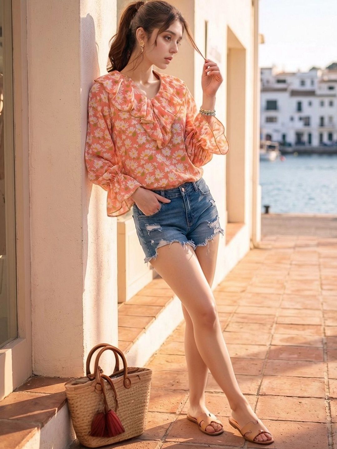 all about you Floral Print Flared Sleeve Ruffles Georgette Top-picture-19