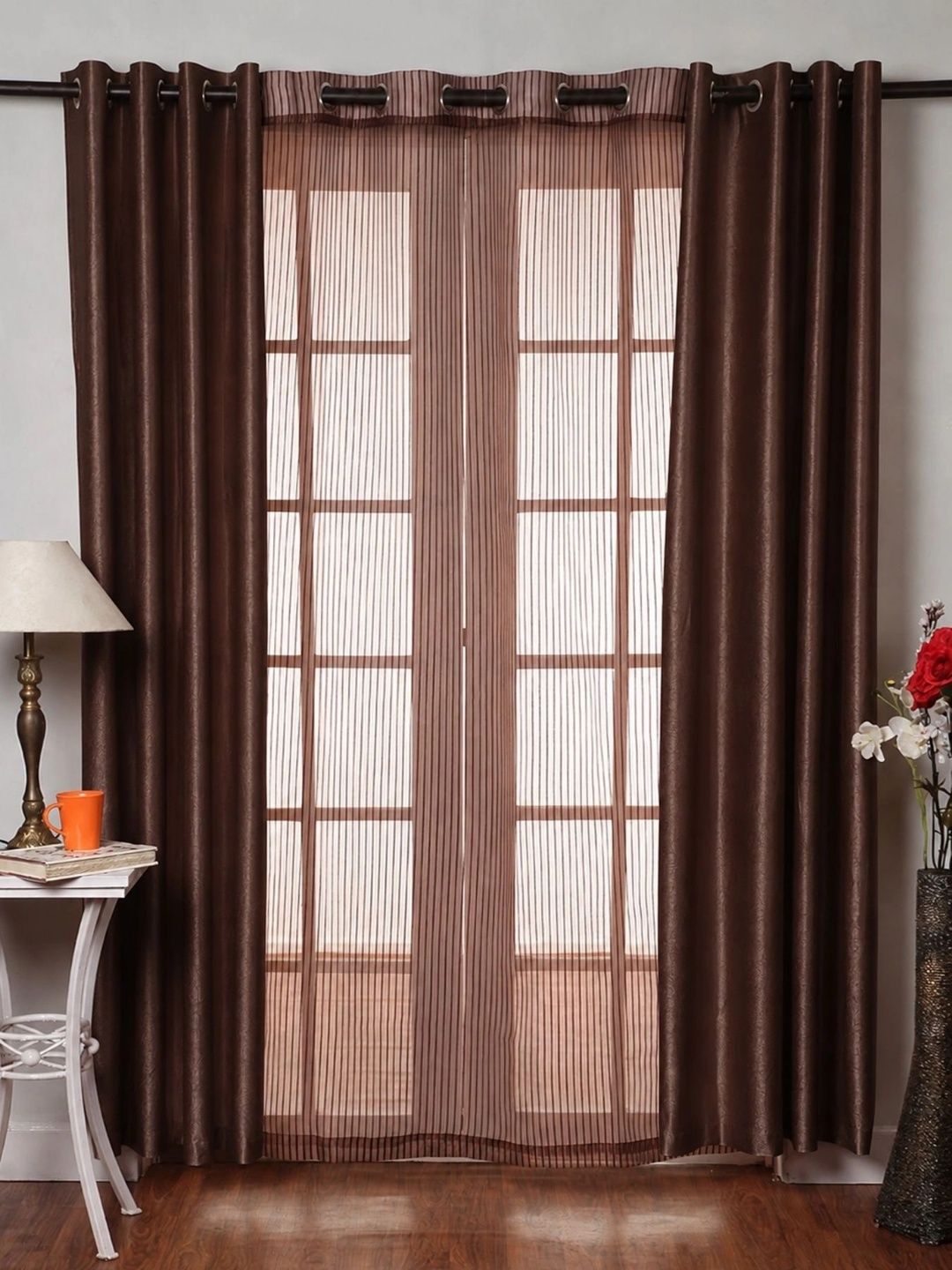 Aura Coffee Brown Set of 3 Sheer Door Curtain-image-24
