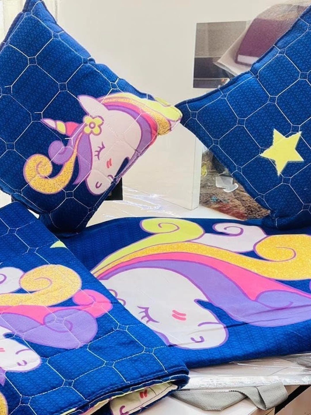 Dizen star Brown & Blue Floral Cotton 5 Piece Double Queen Fine Bedding Set-image-39