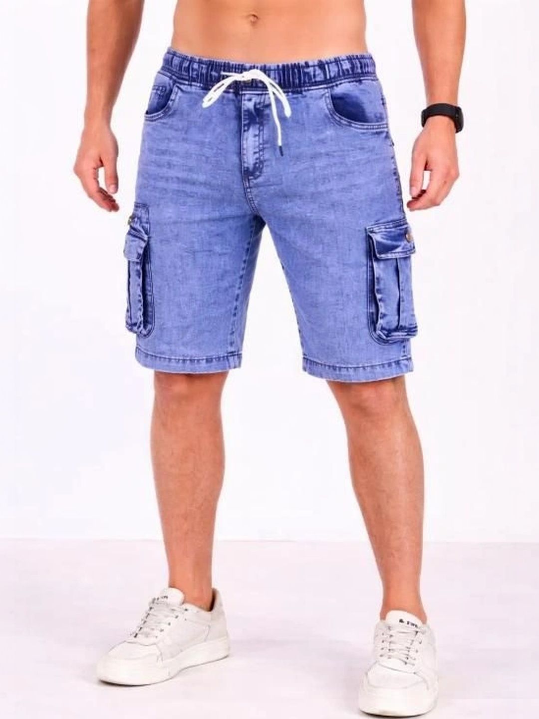 Eshop Men Washed Skinny Fit Low-Rise Denim Cargo Shorts Technology-picture-19