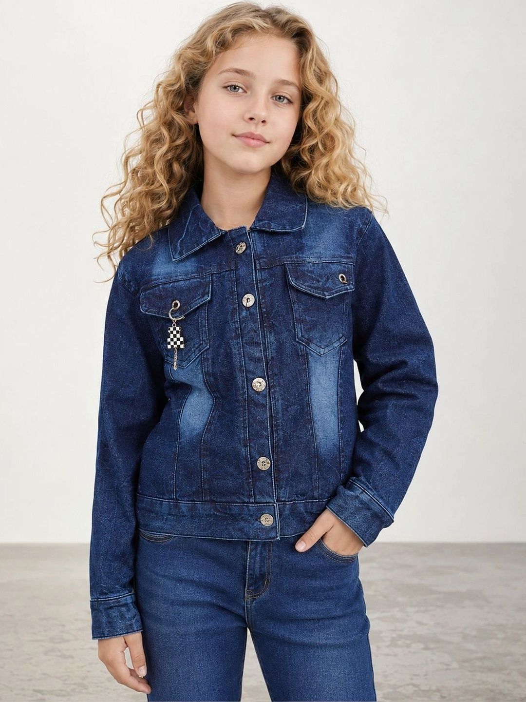 Muhuratam Girls Washed Denim Jacket-image-24