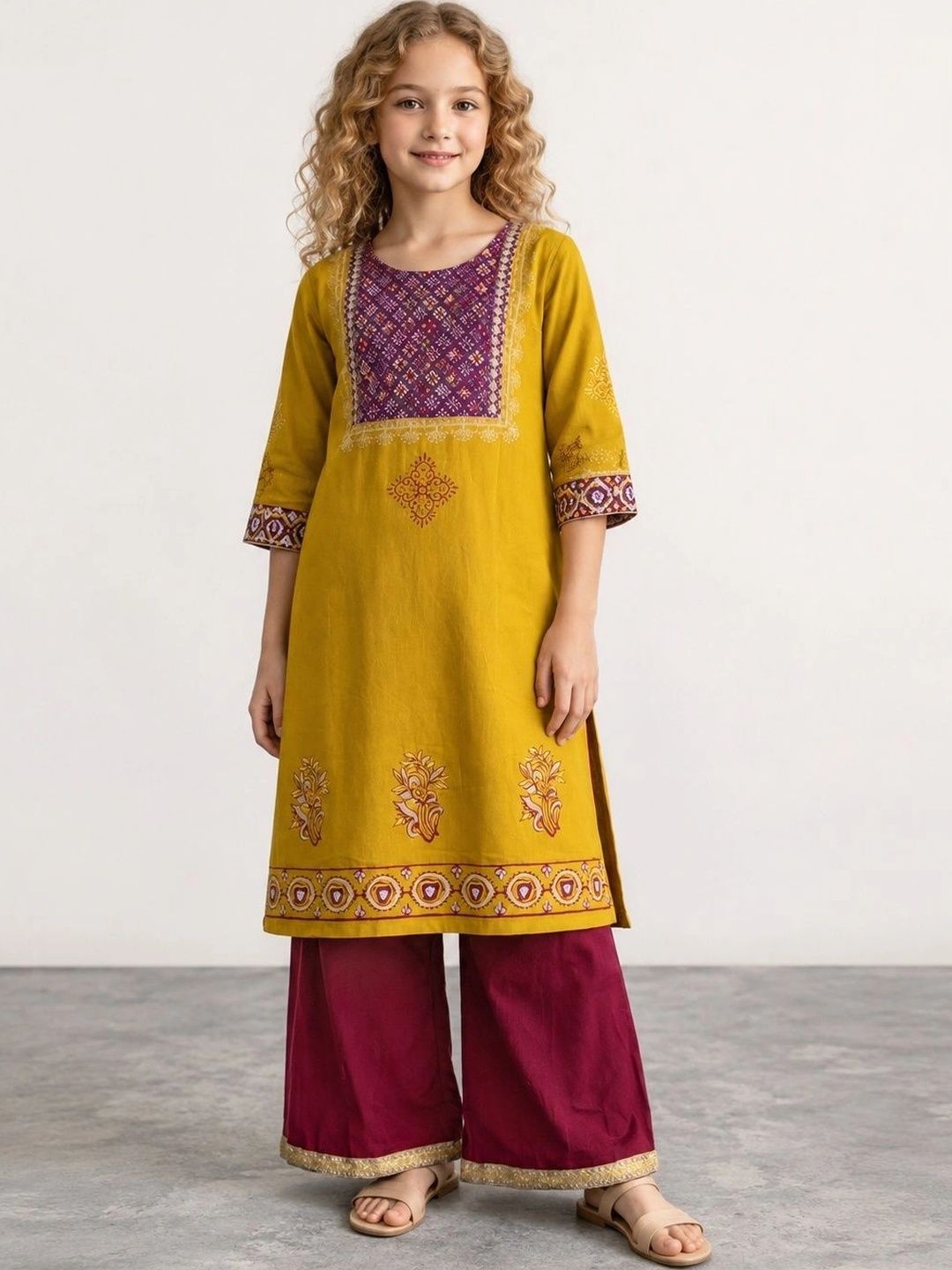 Muhuratam Girls Ethnic Motifs Embroidered Thread Work Indie Prints Kurta-picture-39