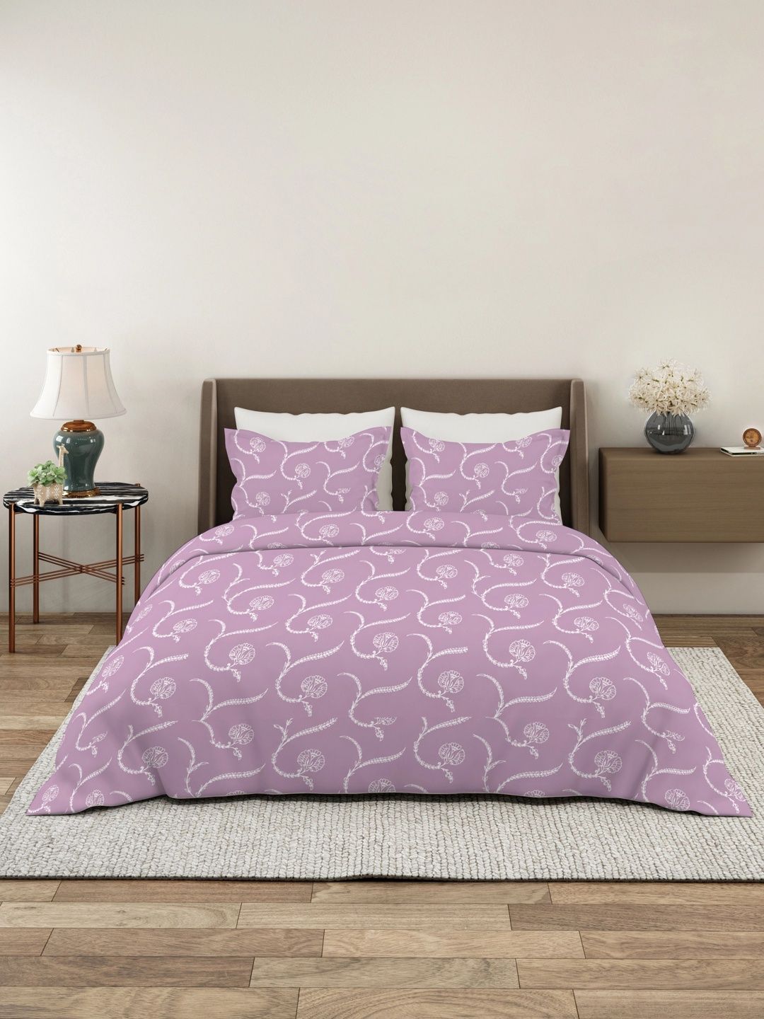 Quirky Home Purple & White Floral 180 TC King Bedsheet with 2 Pillow Covers-image-32
