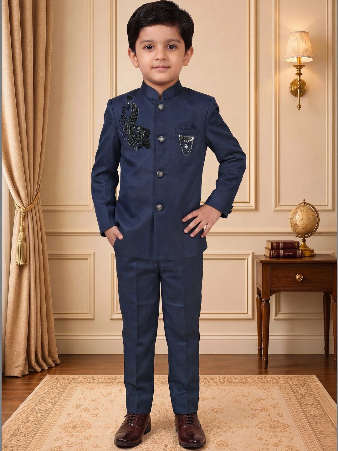 Dripteen Boys Self Design Mandarin Collar 2 Piece Suits-picture-31