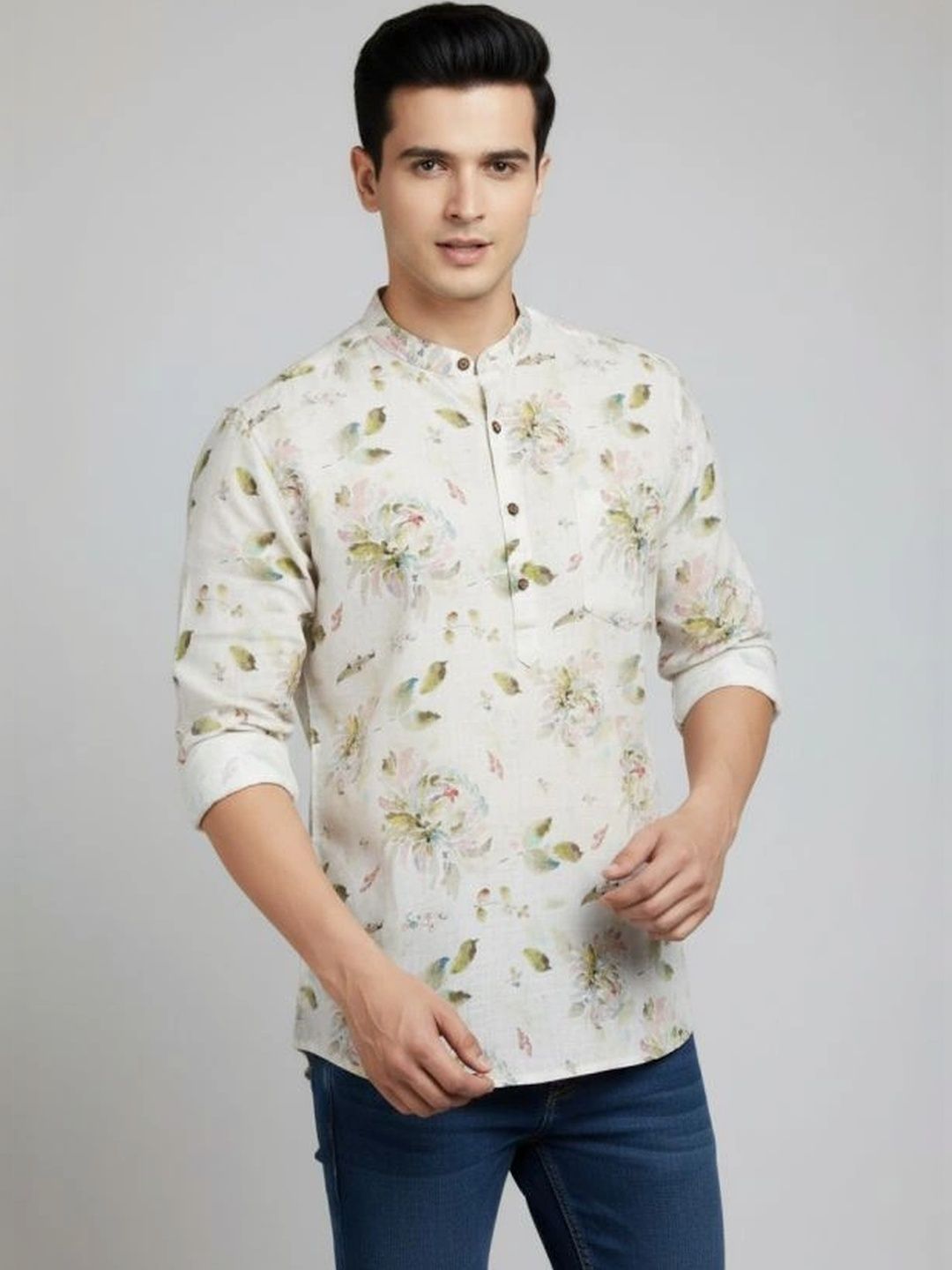 DULHAPAKSH Men Floral Printed Mandarin Collar Cotton Silk Kurta-picture-20