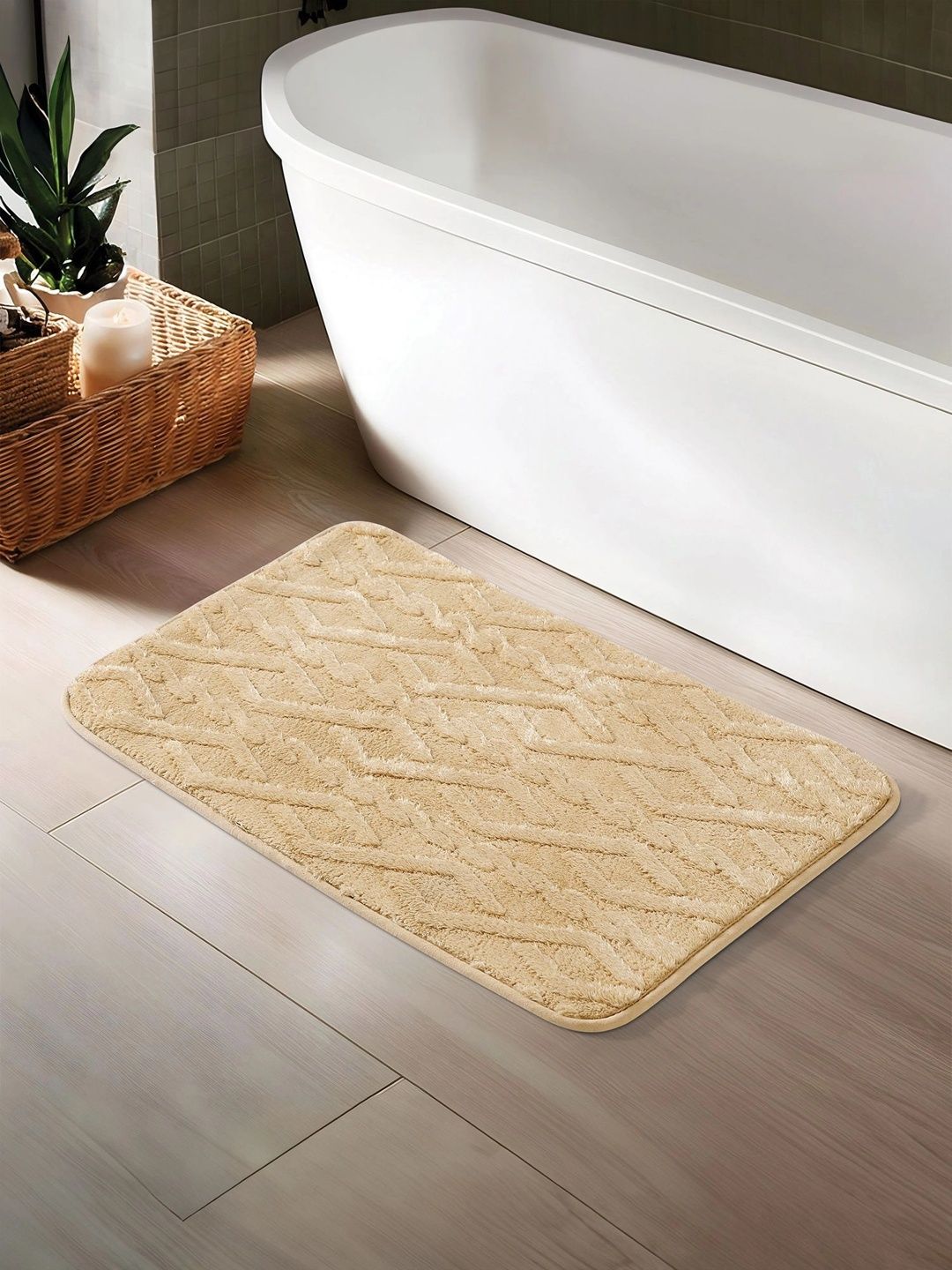 OBSESSIONS Camel Brown Anti-Skid & Non-Slip Rectangular Bath Rug-image-20
