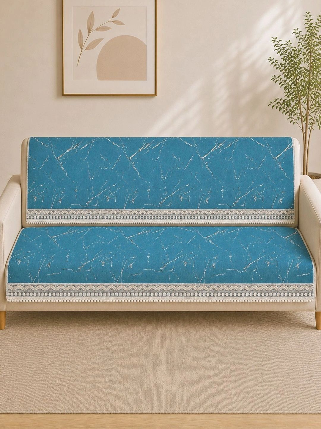 aura Myntra Elegant Homes Blue Printed 2 Piece Sofa Cover Without Arms-picture-33