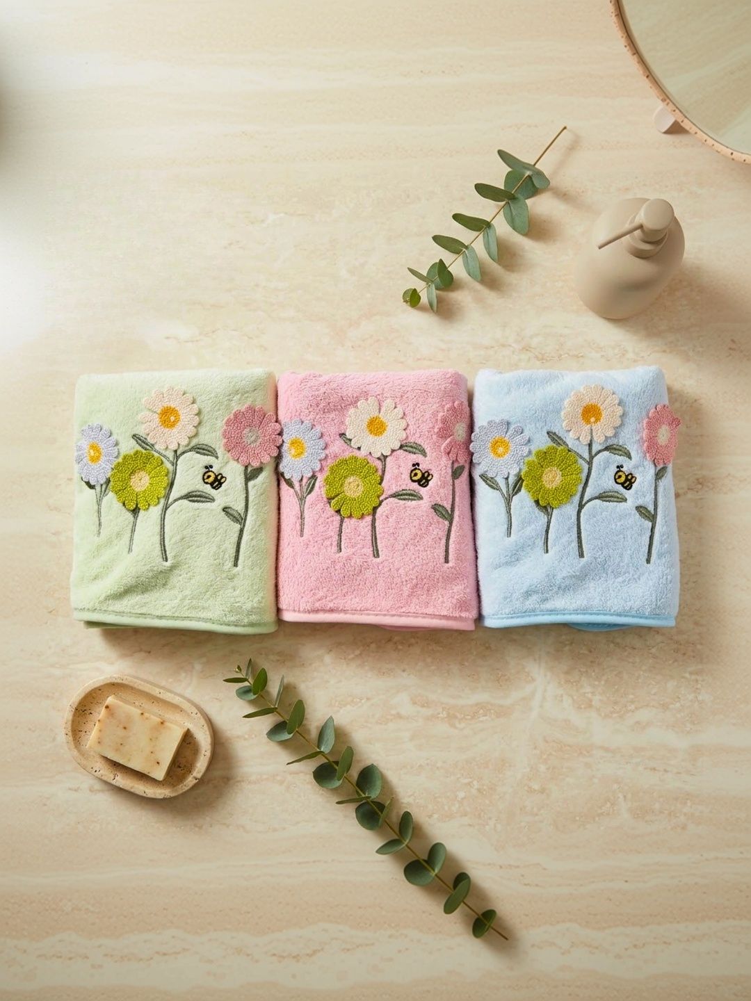 DIVYAM - JOY OF COMFORT 3 Pieces Blue & Pink Printed Hand Towels-image-10
