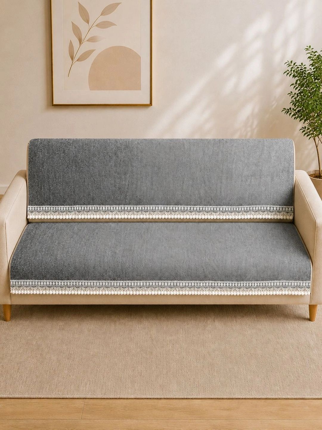 aura Myntra Elegant Homes Grey 2 Piece Sofa Cover Without Arms-picture-36