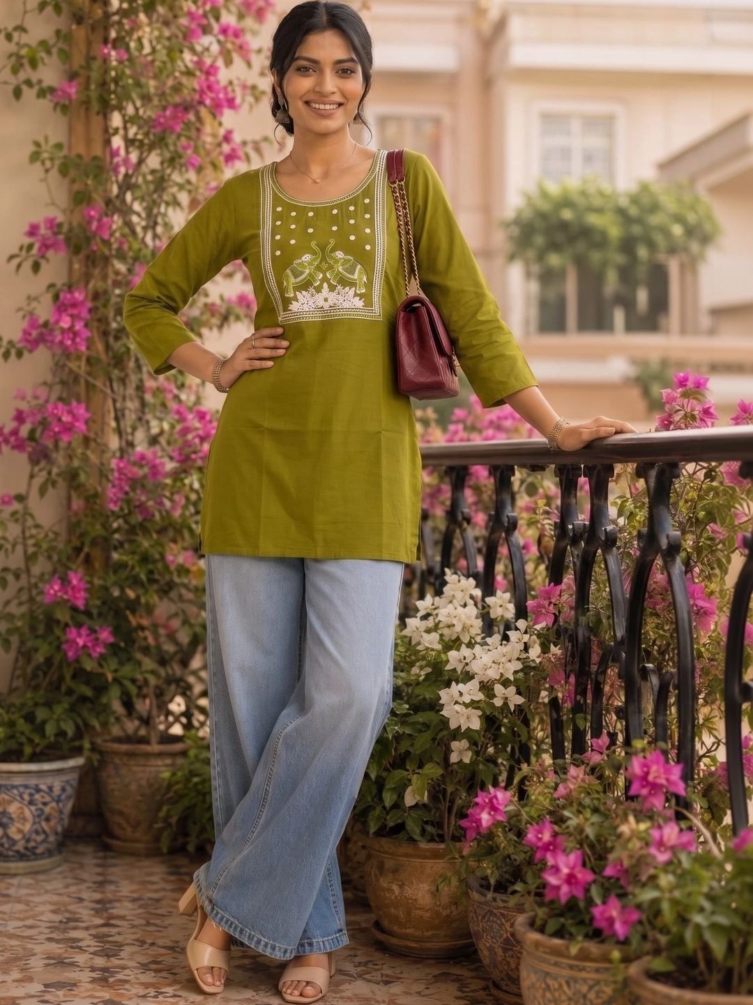 AXI COUTURE Ethnic Motifs Embroidered Thread Work Pure Cotton Thread Work Kurti-picture-26