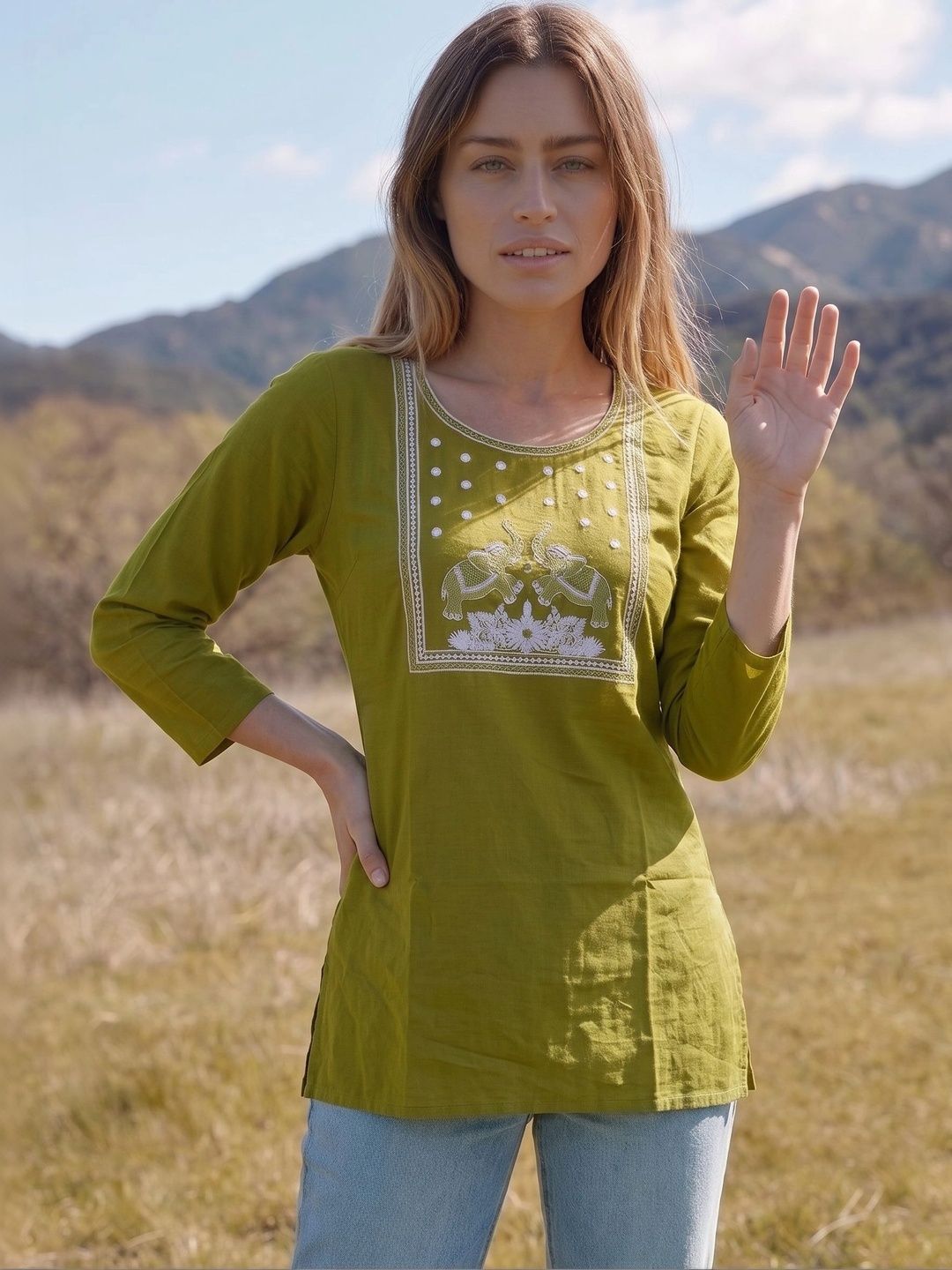 AXI COUTURE Ethnic Motifs Embroidered Thread Work Pure Cotton Thread Work Kurti-picture-46