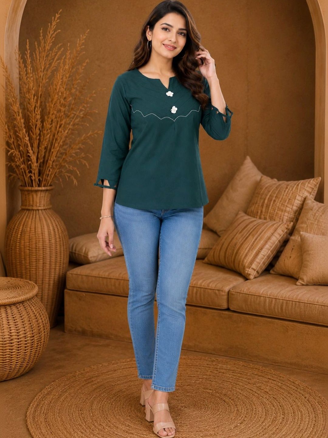 Anouk Rustic Embellished V-Neck Kurti-picture-17