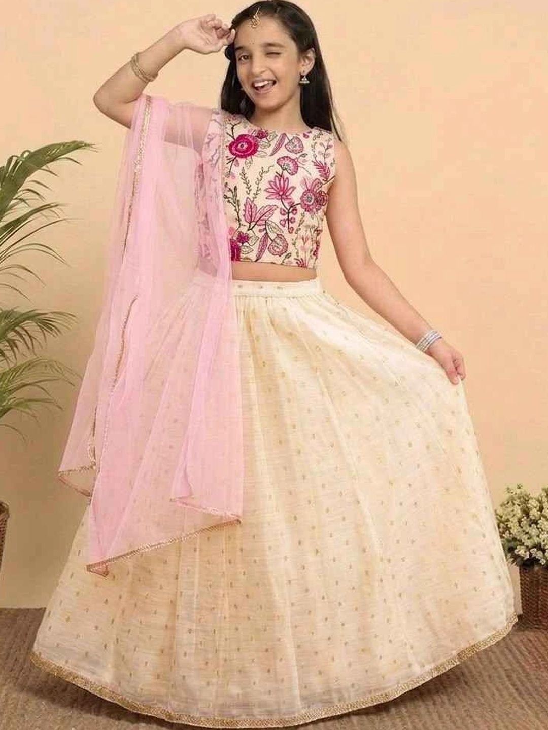 KALINI Girls Embroidered Thread Work Ready to Wear Lehenga & Blouse With Dupatta-picture-57