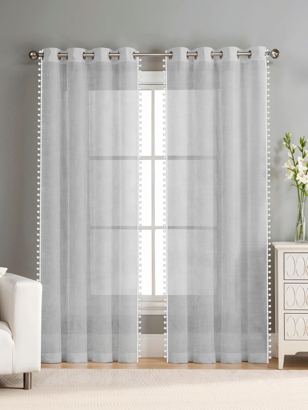 AAVIS DECOR Grey Set of 2 Sheer Window Curtain-image-36