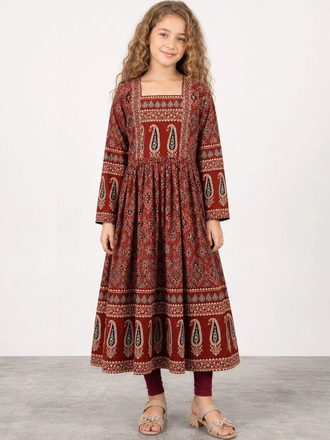 Muhuratam Girls Paisley Printed Anarkali Kurta-picture-54
