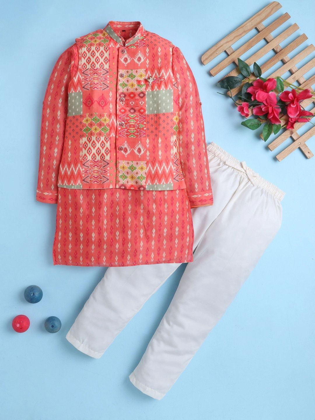 Sparklepop Boys Printed Mandarin Collar Sherwani-picture-50