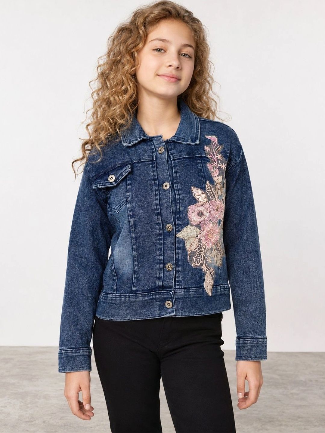 Muhuratam Girls Floral Denim Jacket with Embroidered-picture-47