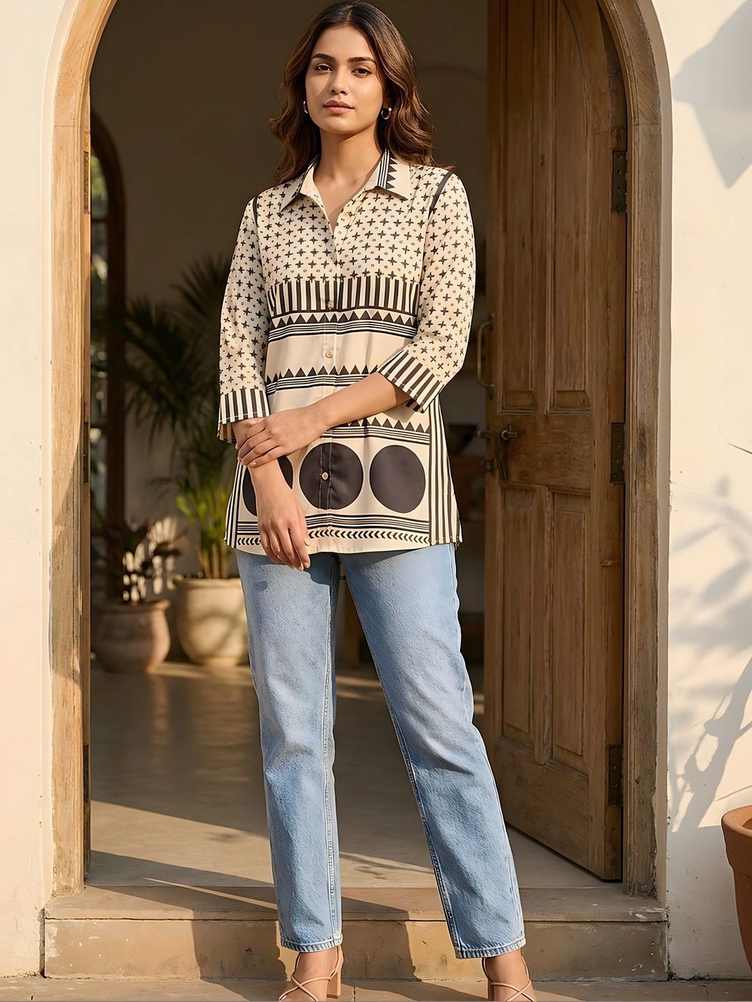 Banwaree Geometric Print Crepe Top-picture-37