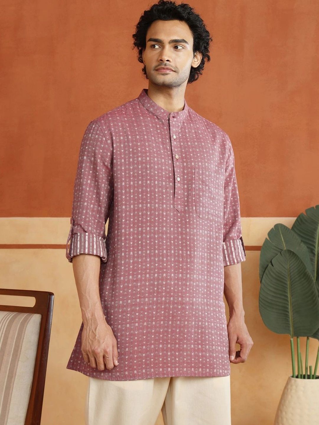 Fabindia Men Abstract Printed Mandarin Collar Cotton Kurta-picture-11
