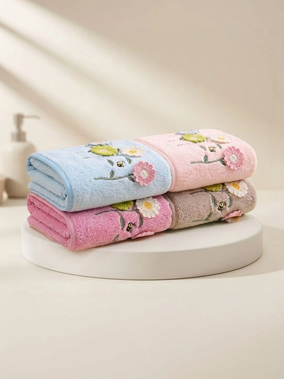 DIVYAM - JOY OF COMFORT 4 Pieces Blue & Pink Printed Hand Towels-picture-13