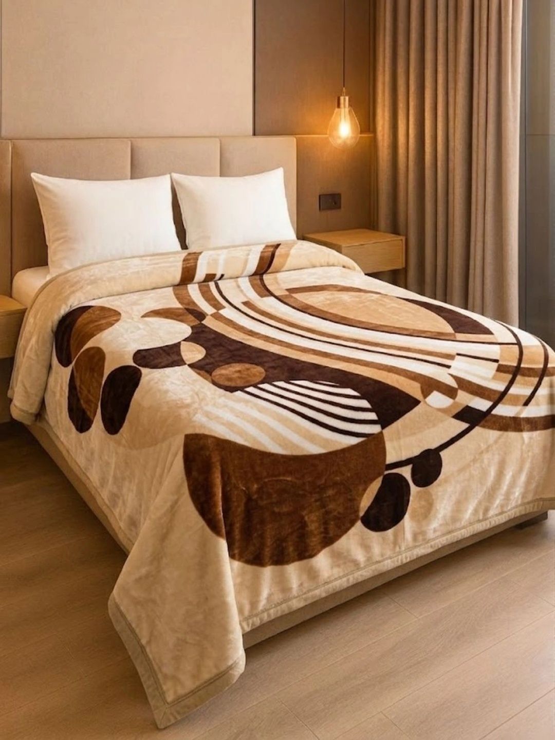 Signature Beige & Coffee Brown Heavy Winter Blanket-image-0