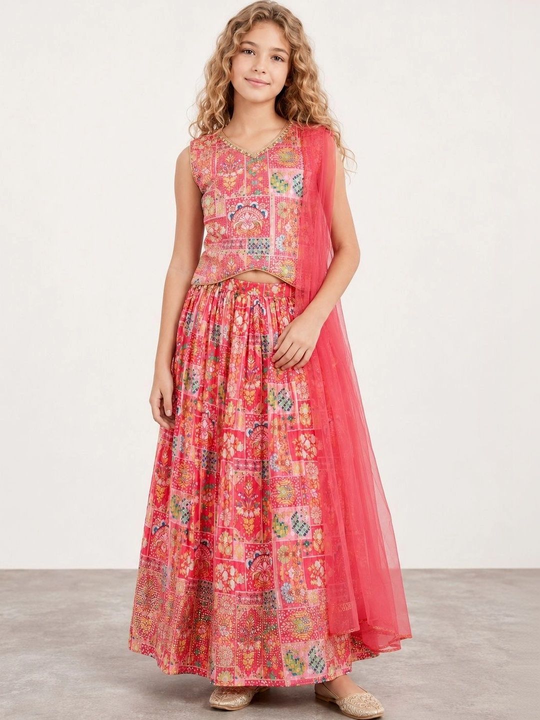 Muhuratam Girls Embellished Foil Print Ready to Wear Lehenga & Blouse With Dupatta-picture-33