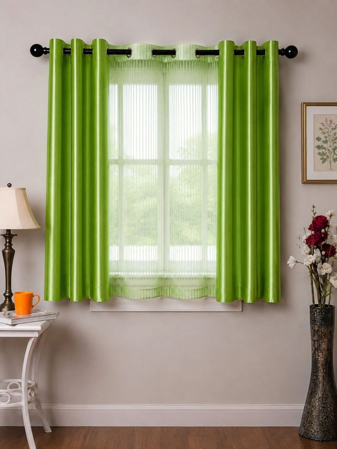 Aura Green Set of 3 Sheer Window Curtain-image-15