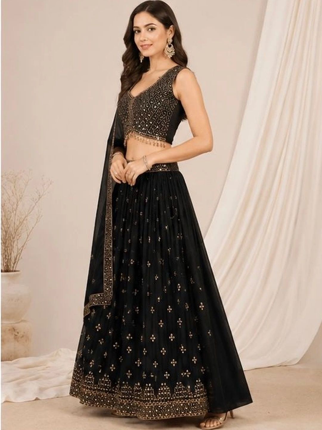 Sanwari Embellished Sequinned Ready to Wear Lehenga & Blouse Taping-image-31