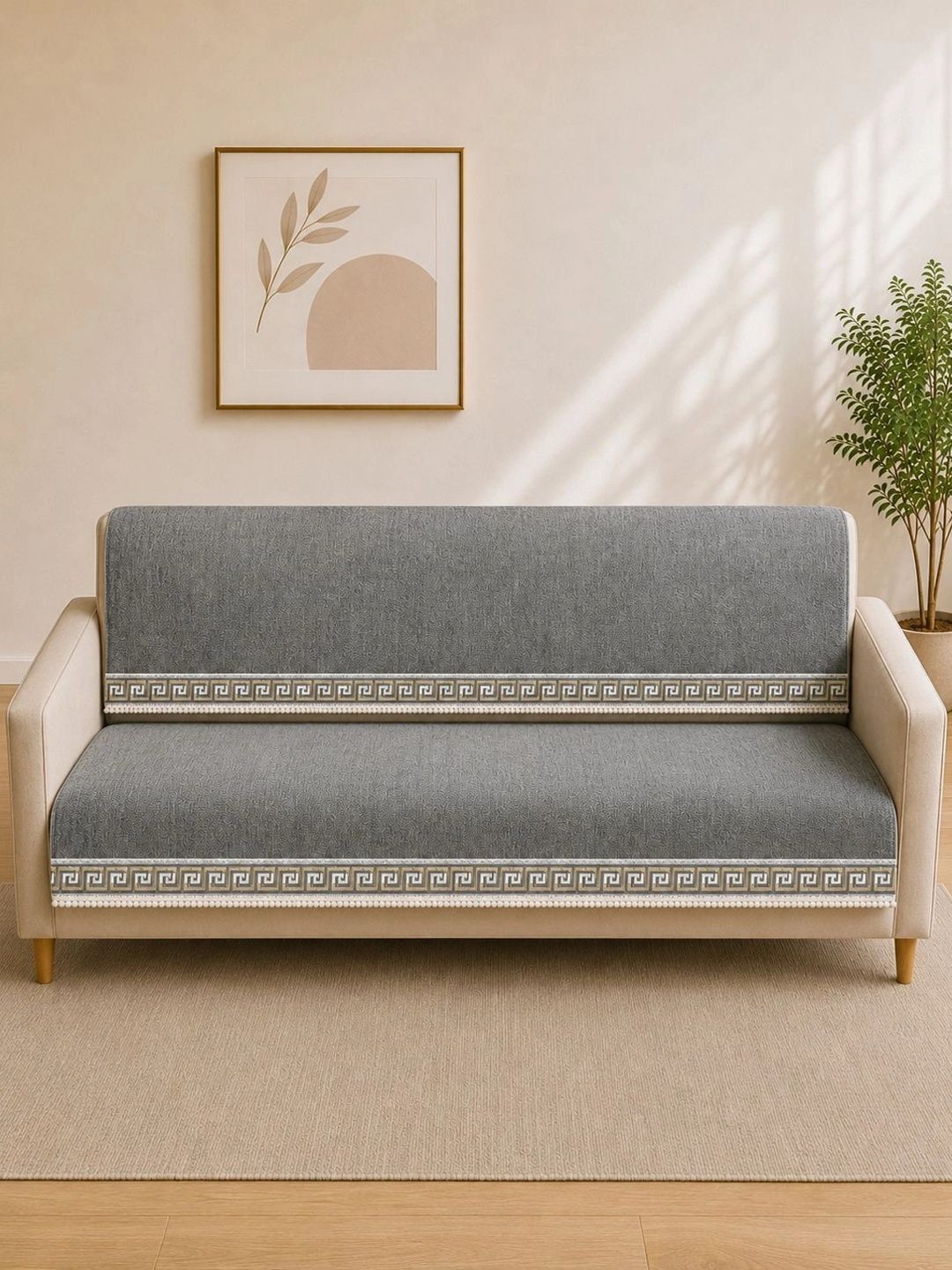 The Home Story Grey 2 Piece Sofa Cover Without Arms-picture-14