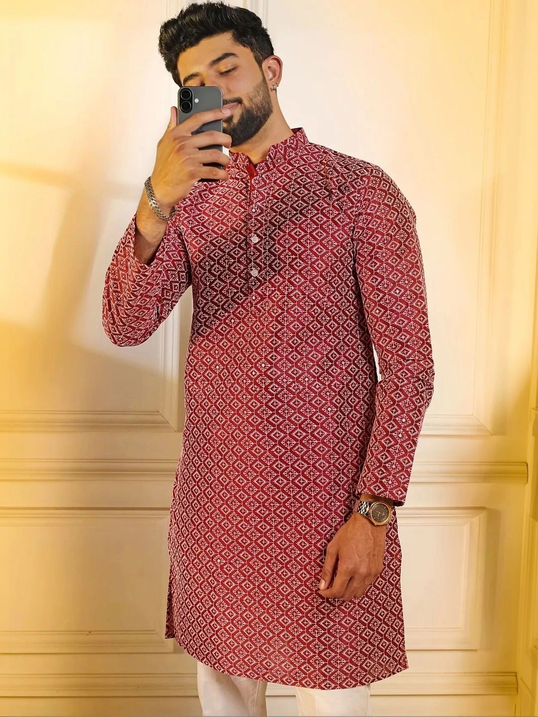 Leipzig Fashion Men Geometric Printed Thread Work Kurta-picture-41