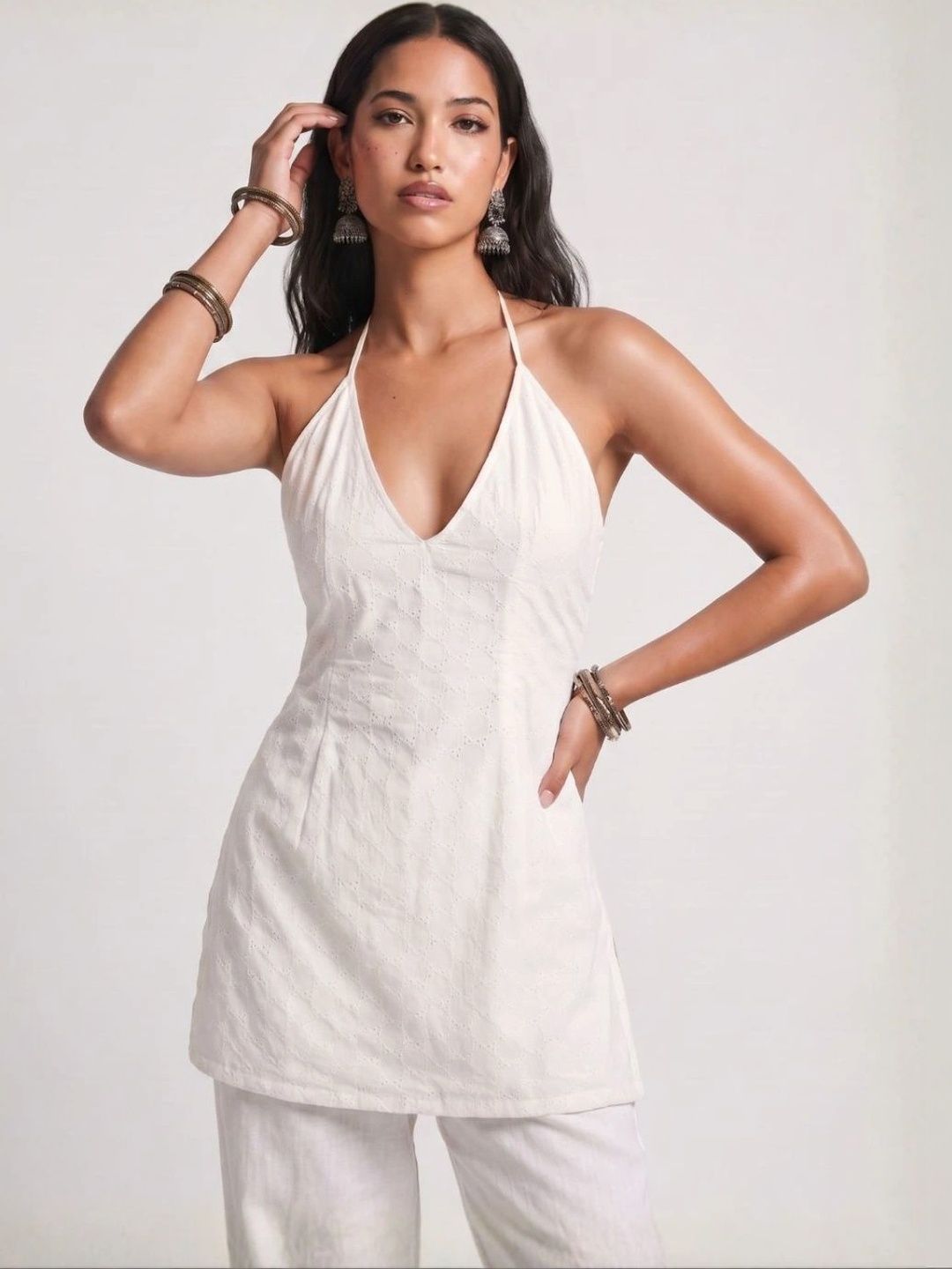 NISHORAMA Woven Design Halter Neck Pure Cotton Kurti-picture-53