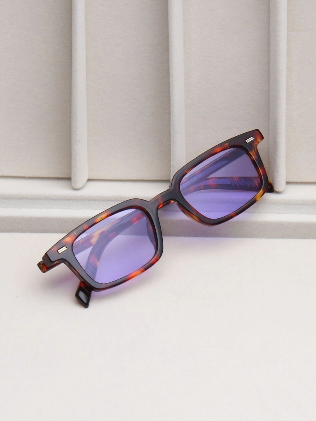 Ted Smith Unisex Purple Lens & Brown Rectangle Sunglasses with-image-12