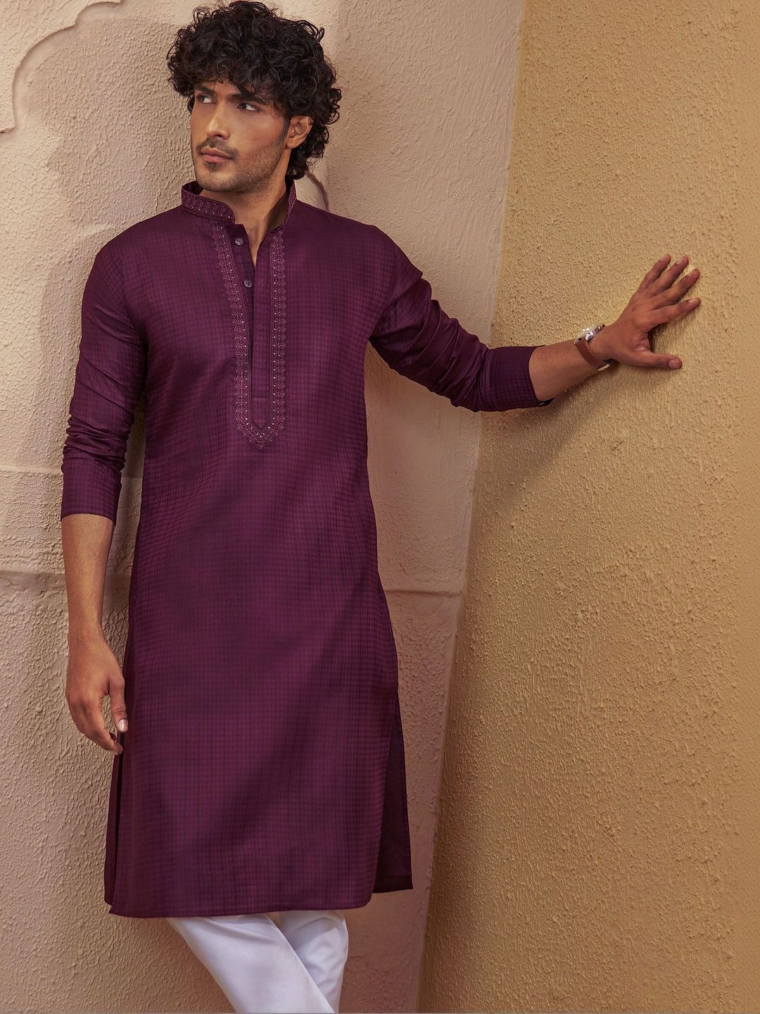 VASTRAMAY Men Thread Work Jacquard Kurta-picture-37