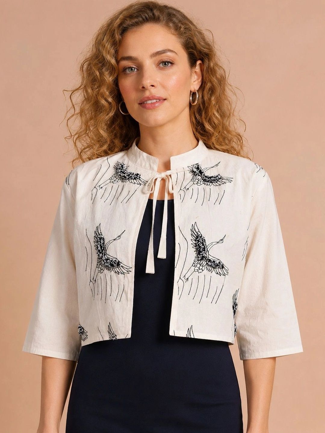 BAESD Women Crop Open Front Jacket with Embroidered-picture-31