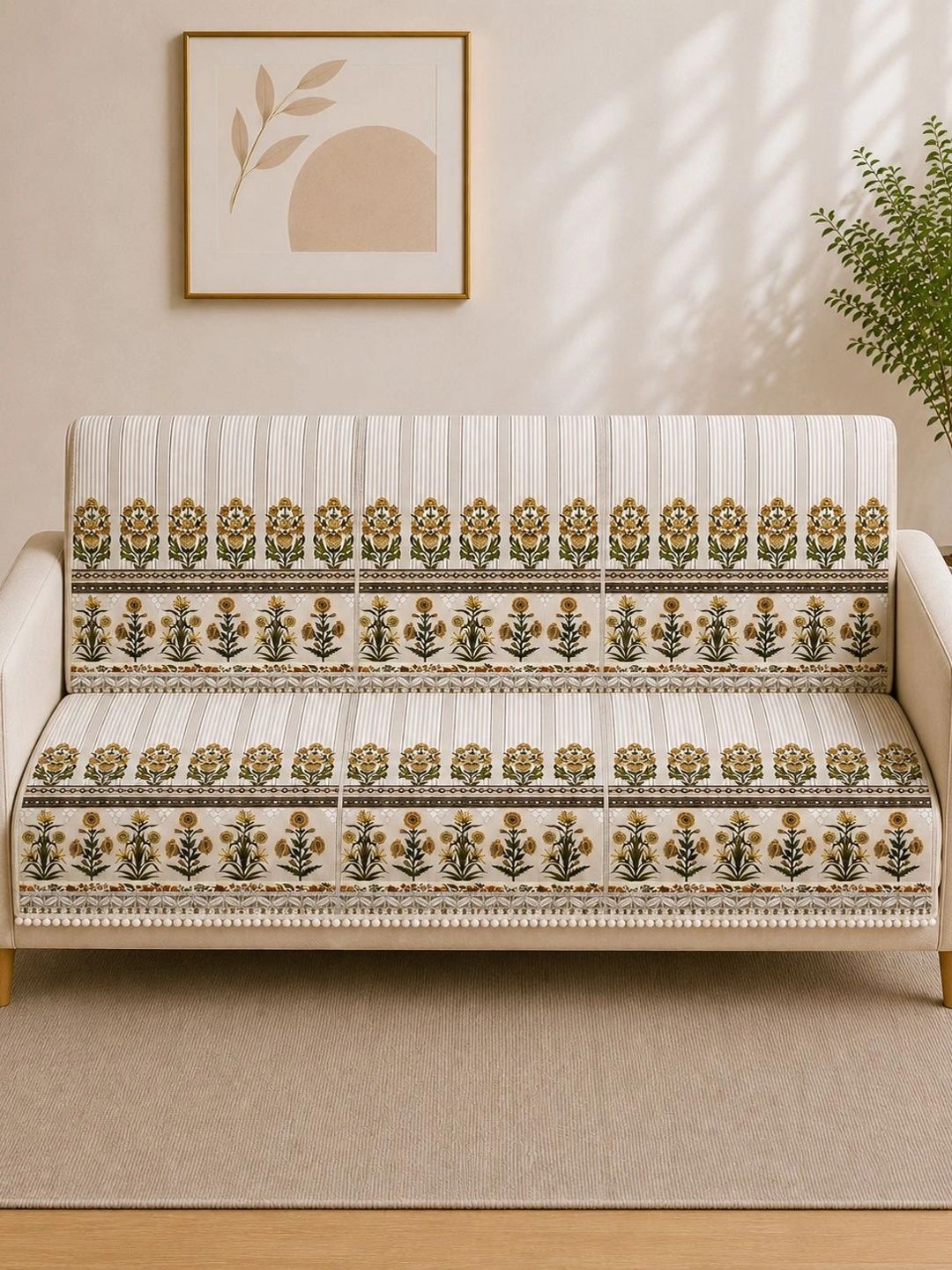 Myntra Elegant Homes Beige Printed 2 Piece Sofa Cover Without Arms-picture-57