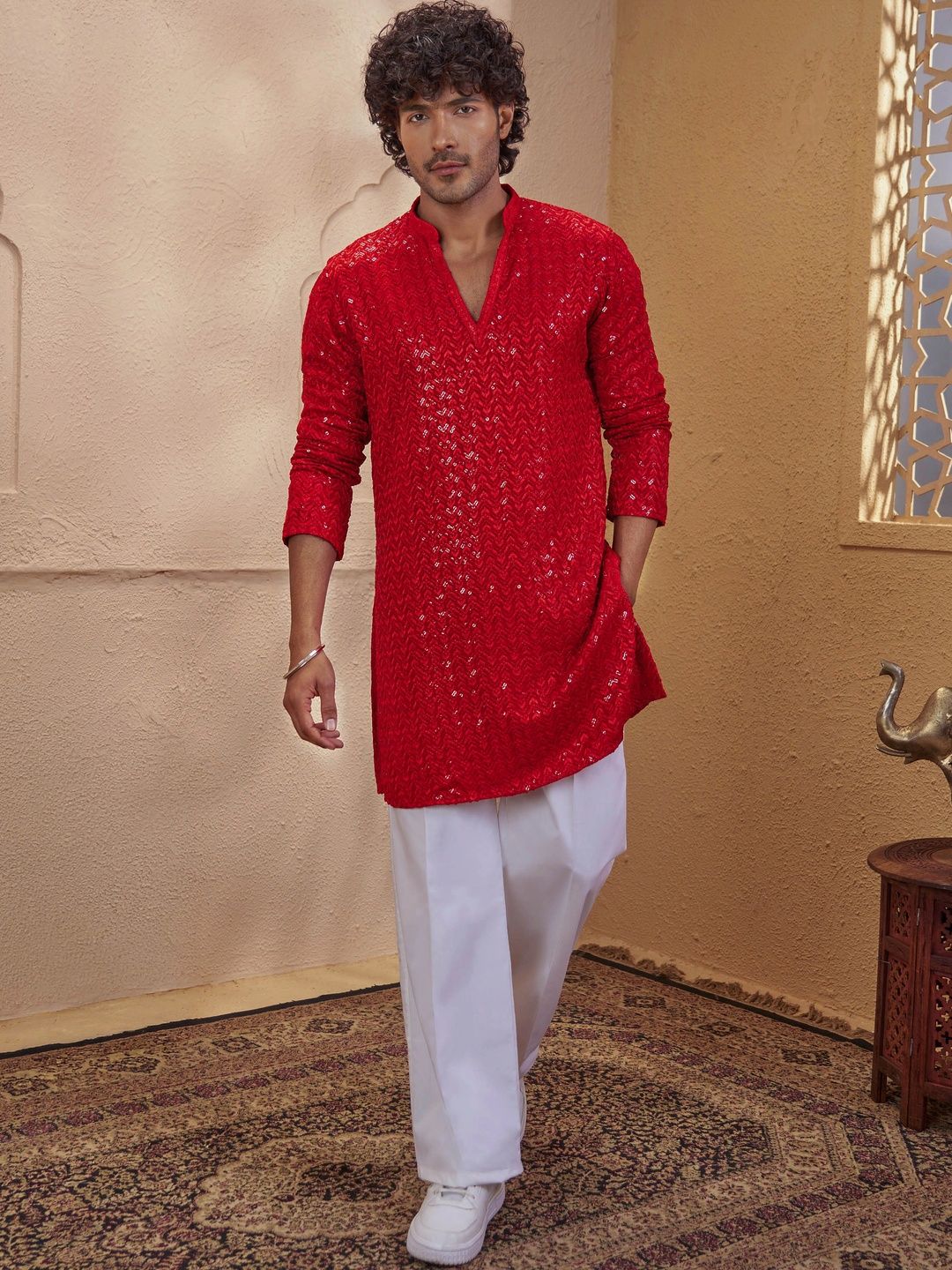 VASTRAMAY Men Ethnic Motifs Embroidered Regular Sequinned Kurta with Pyjamas-picture-54