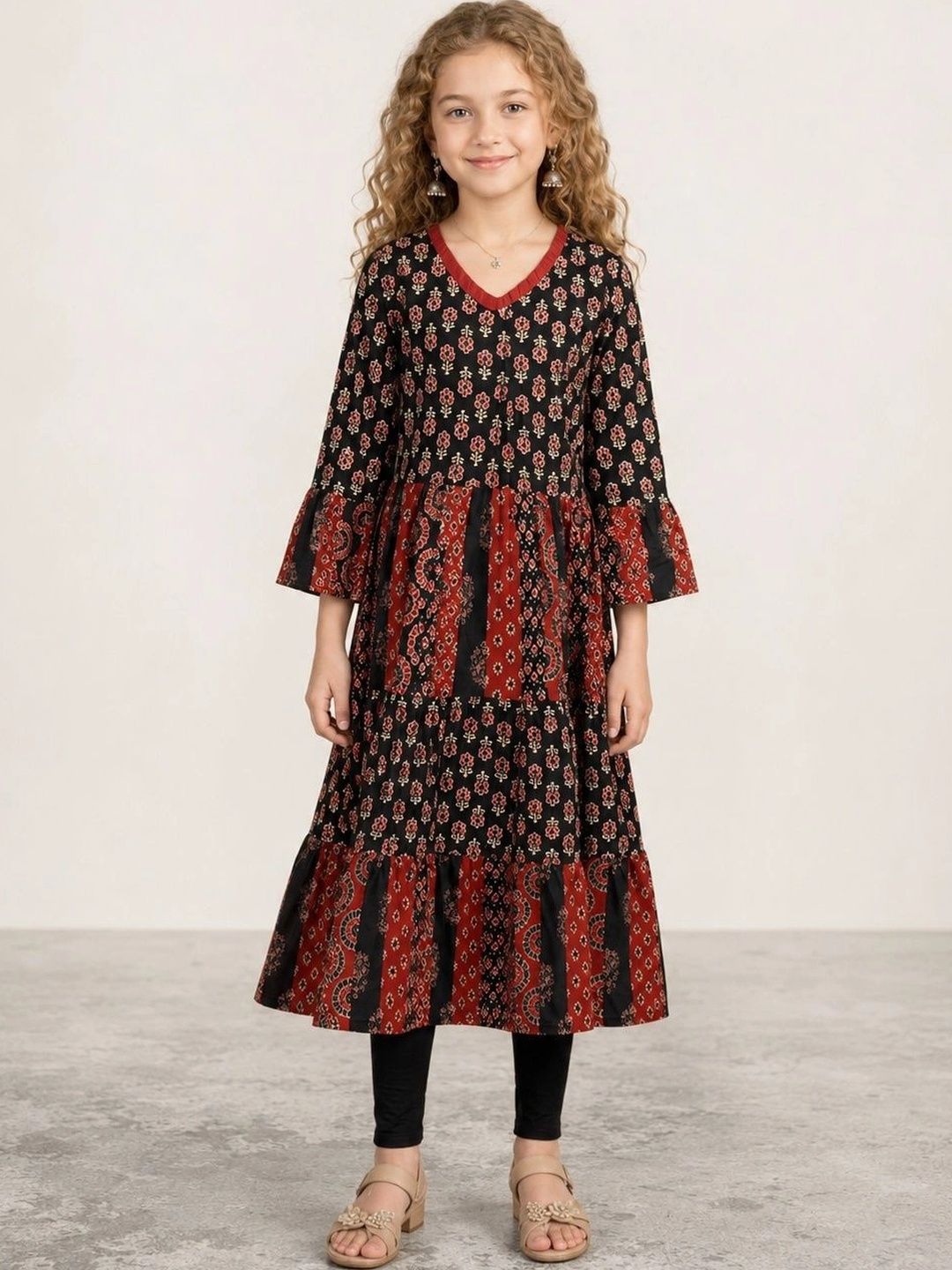 Muhuratam Girls Ethnic Motifs Printed Flared Sleeves Indie Prints Anarkali Kurta-picture-32
